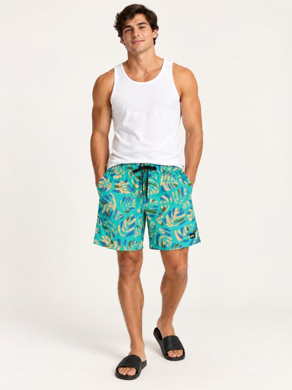 2/$30 Quiksilver Men's Teal Tropical Print Swim Trunks